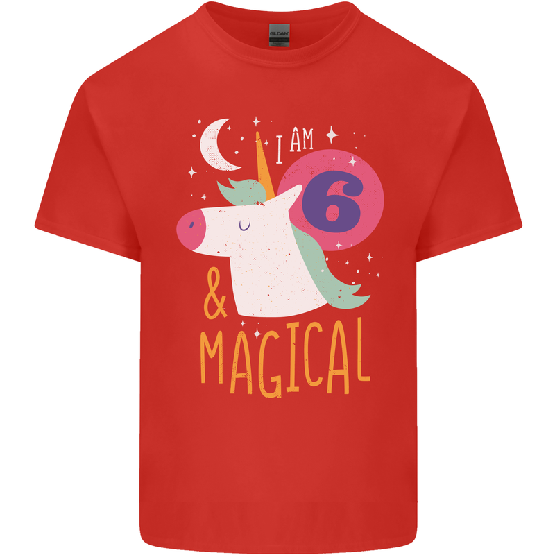 6 Year Old Birthday Girl Magical Unicorn 6th Kids T-Shirt Childrens Red