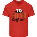 70th Birthday 70 is the New 21 Funny Mens V-Neck Cotton T-Shirt Red