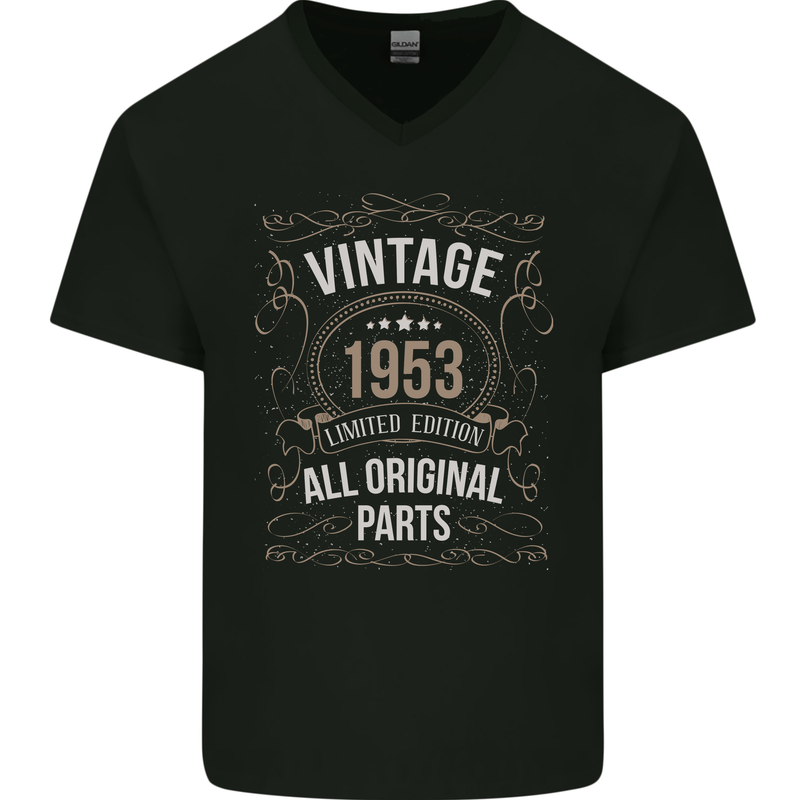 70th Birthday Limited Edition 1953 Mens V-Neck Cotton T-Shirt Black