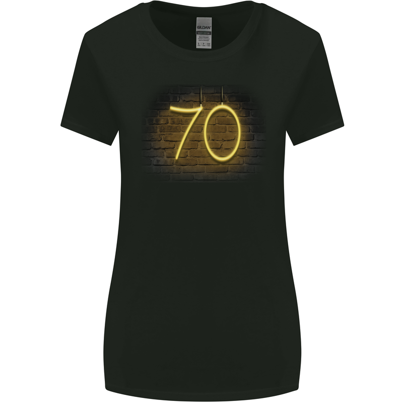 70th Birthday Neon Lights 70 Year Old Womens Wider Cut T-Shirt Black