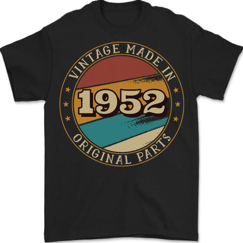 71st Birthday  Vintage Made In 1952 Mens T-Shirt 100% Cotton BLACK