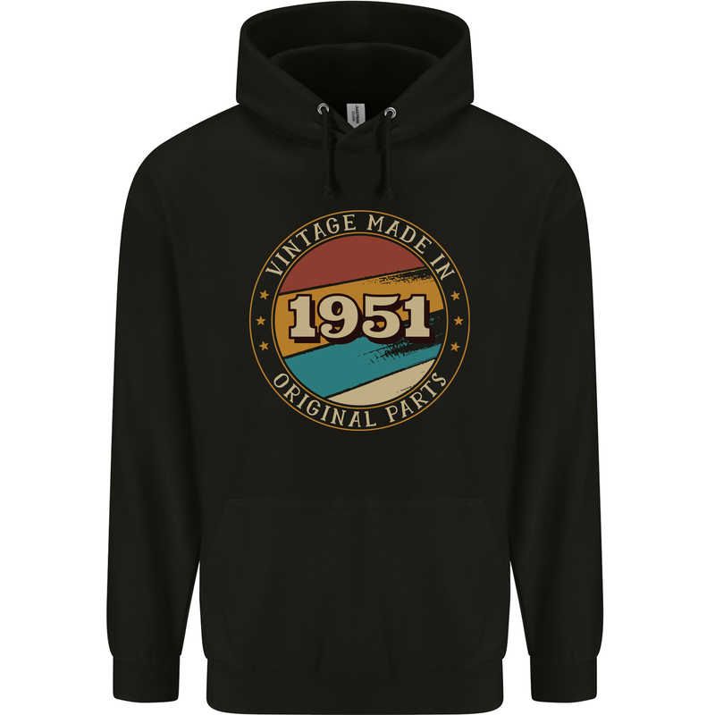 72nd Birthday  Vintage Made In 1951 Mens 80% Cotton Hoodie Black