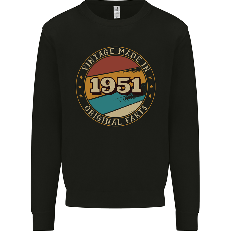 72nd Birthday  Vintage Made In 1951 Mens Sweatshirt Jumper Black