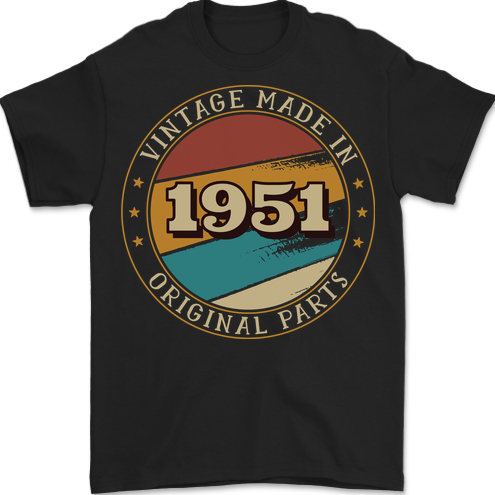 72nd Birthday  Vintage Made In 1951 Mens T-Shirt 100% Cotton BLACK