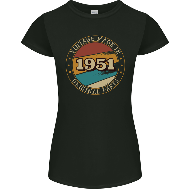 72nd Birthday  Vintage Made In 1951 Womens Petite Cut T-Shirt Black
