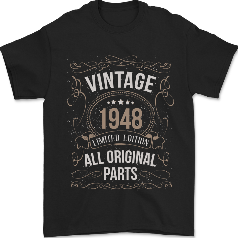 75th Birthday Limited Edition 1948 Mens T-Shirt 100% Cotton Black