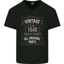 75th Birthday Limited Edition 1948 Mens V-Neck Cotton T-Shirt Black