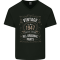76th Birthday Limited Edition 1947 Mens V-Neck Cotton T-Shirt Black