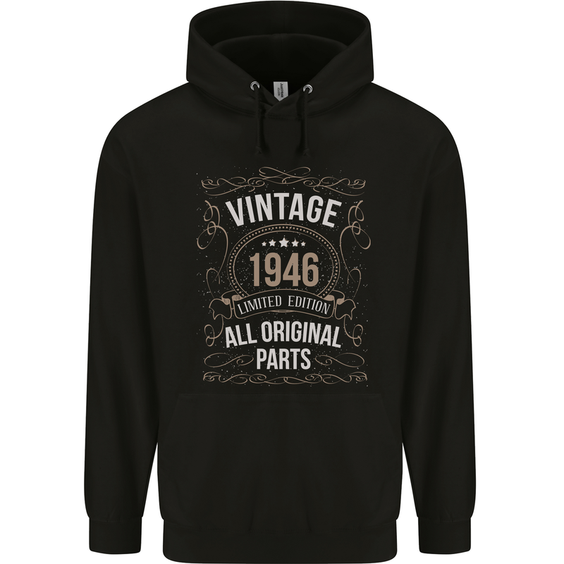 77th Birthday Limited Edition 1946 Mens 80% Cotton Hoodie Black