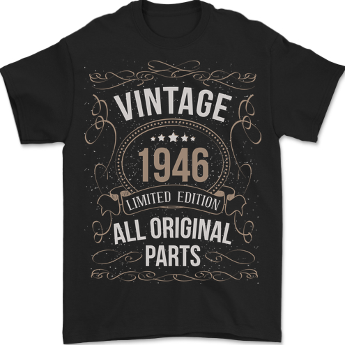 77th Birthday Limited Edition 1946 Mens T-Shirt 100% Cotton BLACK