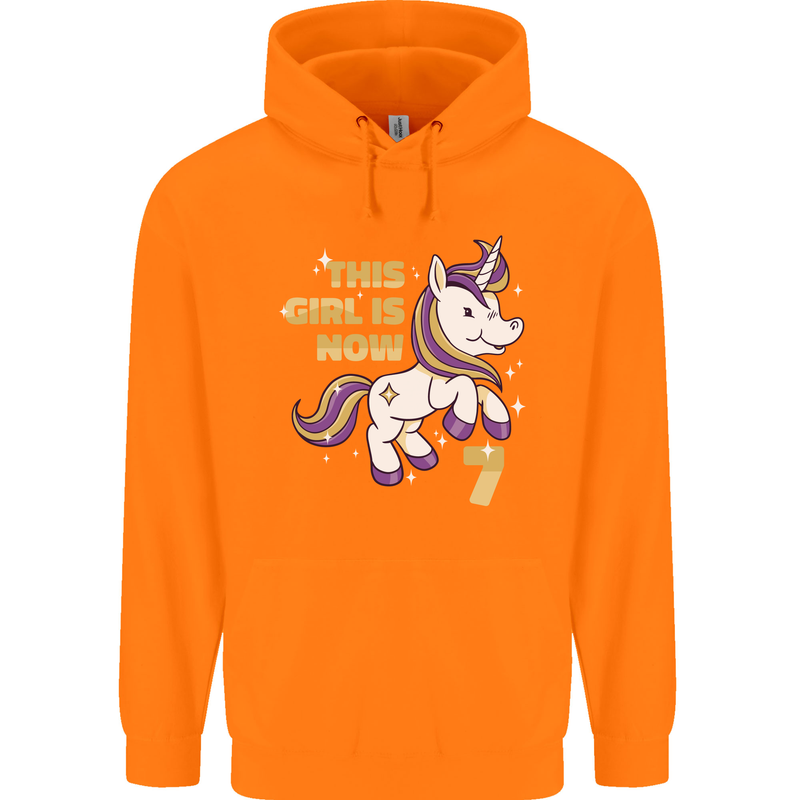 7 Year Old Birthday Girl Magical Unicorn 7th Childrens Kids Hoodie Orange