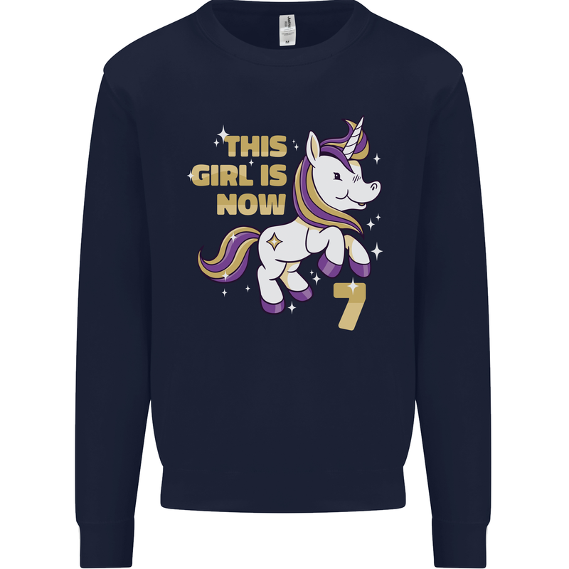 7 Year Old Birthday Girl Magical Unicorn 7th Kids Sweatshirt Jumper Navy Blue