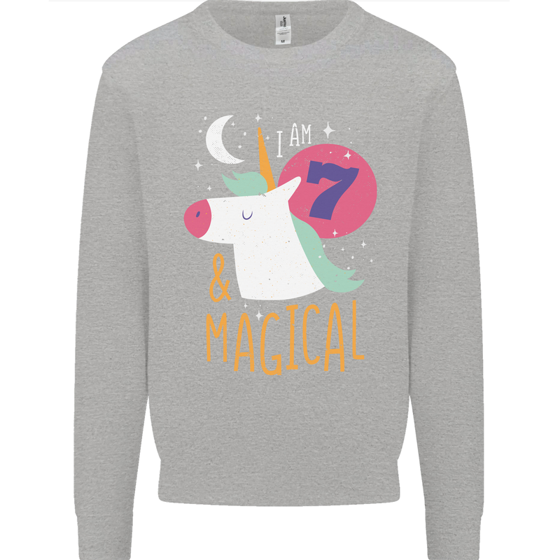 7 Year Old Birthday Girl Magical Unicorn 7th Kids Sweatshirt Jumper Sports Grey