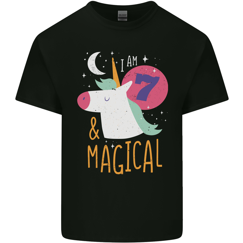 7 Year Old Birthday Girl Magical Unicorn 7th Kids T-Shirt Childrens Black