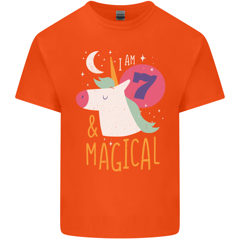 7 Year Old Birthday Girl Magical Unicorn 7th Kids T-Shirt Childrens Orange