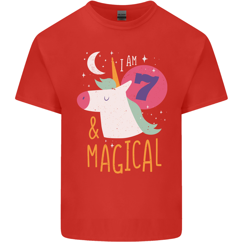 7 Year Old Birthday Girl Magical Unicorn 7th Kids T-Shirt Childrens Red
