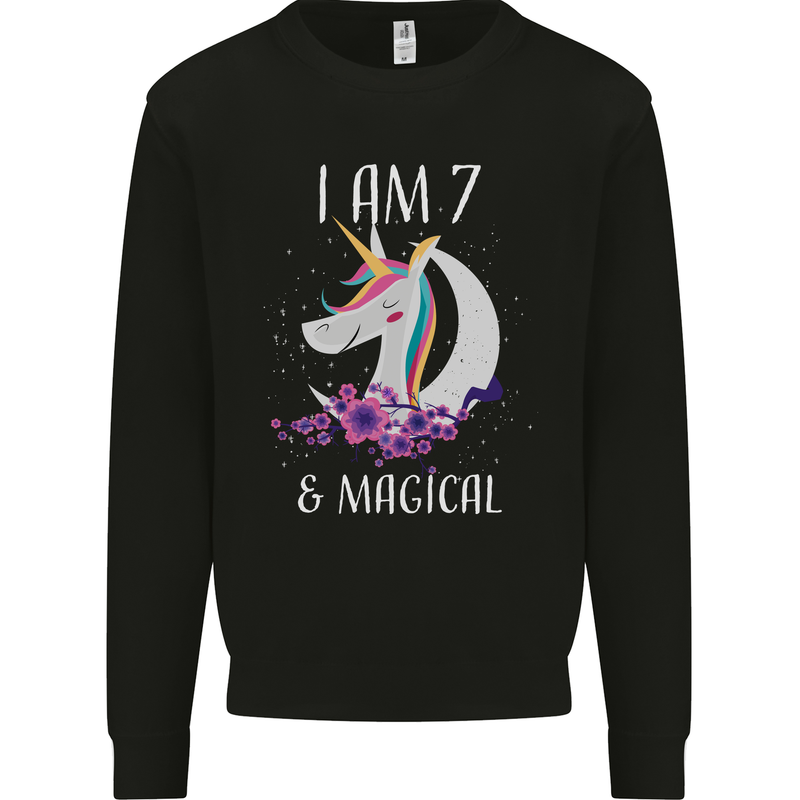 7 Year Old Birthday Magical Unicorn 7th Kids Sweatshirt Jumper Black