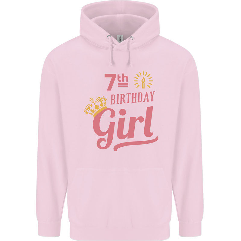 7th Birthday Girl 7 Year Old Princess Childrens Kids Hoodie Light Pink