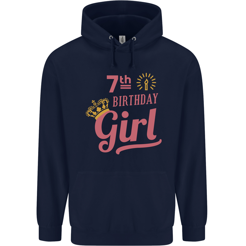 7th Birthday Girl 7 Year Old Princess Childrens Kids Hoodie Navy Blue