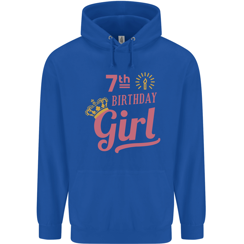 7th Birthday Girl 7 Year Old Princess Childrens Kids Hoodie Royal Blue