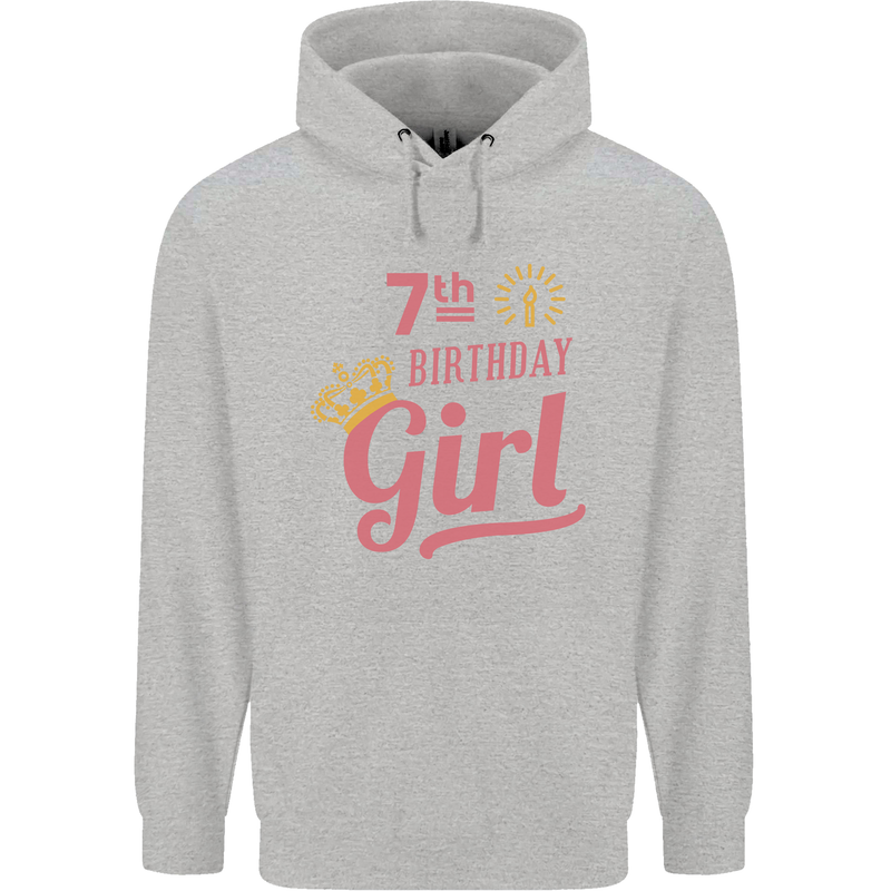 7th Birthday Girl 7 Year Old Princess Childrens Kids Hoodie Sports Grey