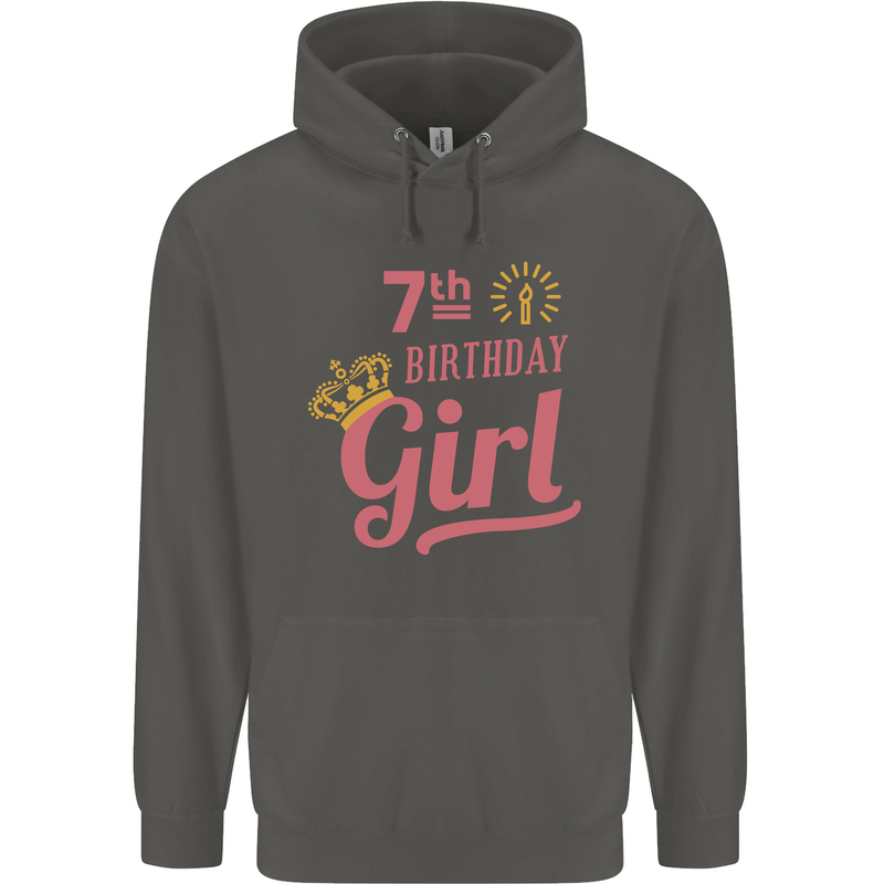 7th Birthday Girl 7 Year Old Princess Childrens Kids Hoodie Storm Grey