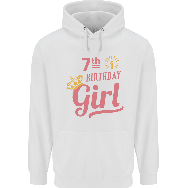 7th Birthday Girl 7 Year Old Princess Childrens Kids Hoodie White