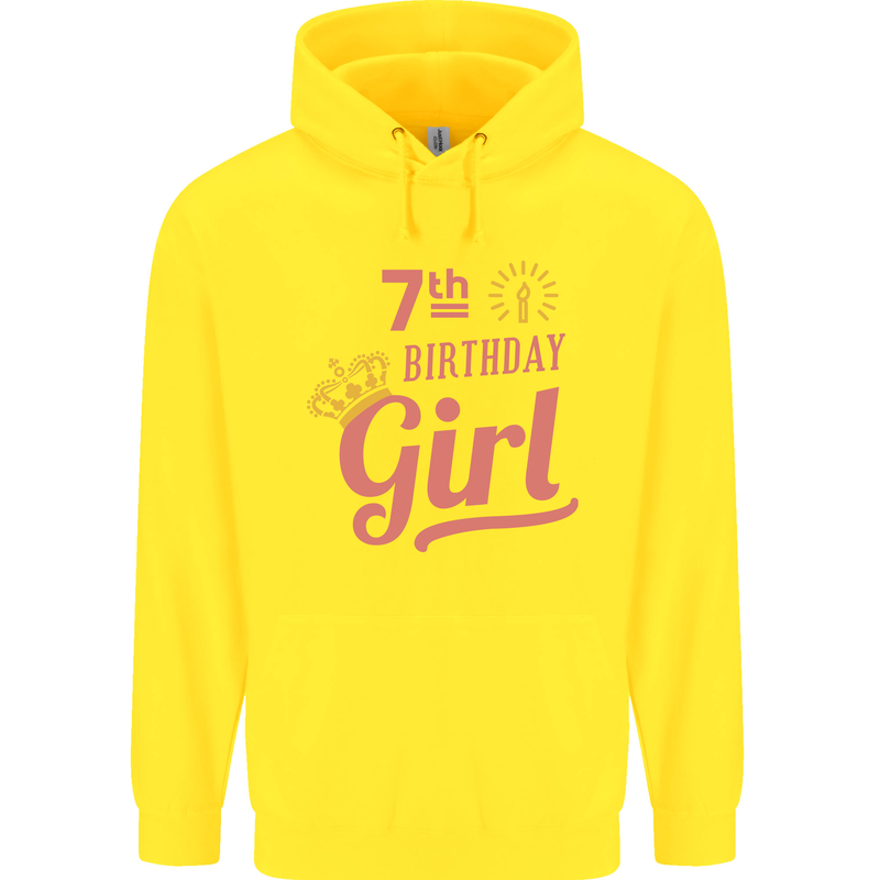 7th Birthday Girl 7 Year Old Princess Childrens Kids Hoodie Yellow