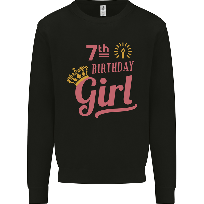 7th Birthday Girl 7 Year Old Princess Kids Sweatshirt Jumper Black