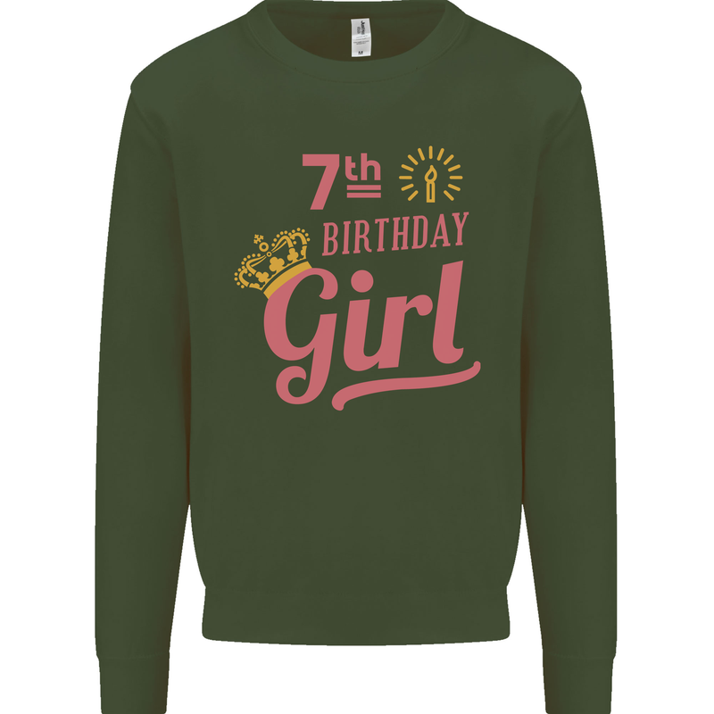 7th Birthday Girl 7 Year Old Princess Kids Sweatshirt Jumper Forest Green