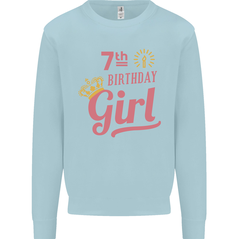 7th Birthday Girl 7 Year Old Princess Kids Sweatshirt Jumper Light Blue