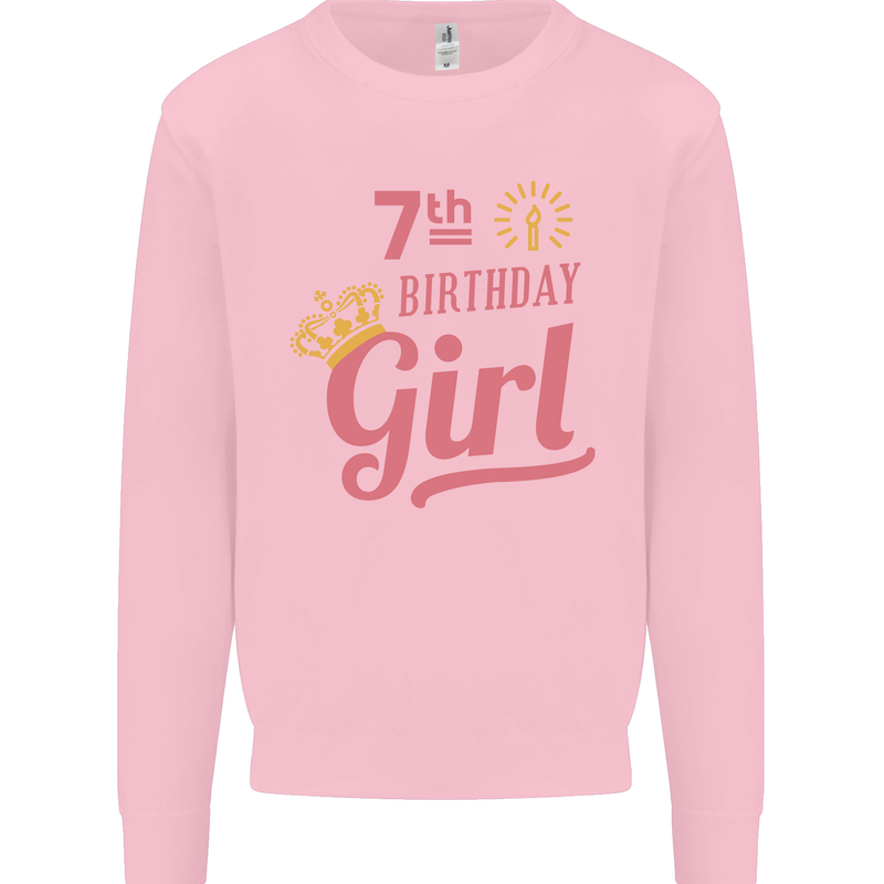 7th Birthday Girl 7 Year Old Princess Kids Sweatshirt Jumper Light Pink