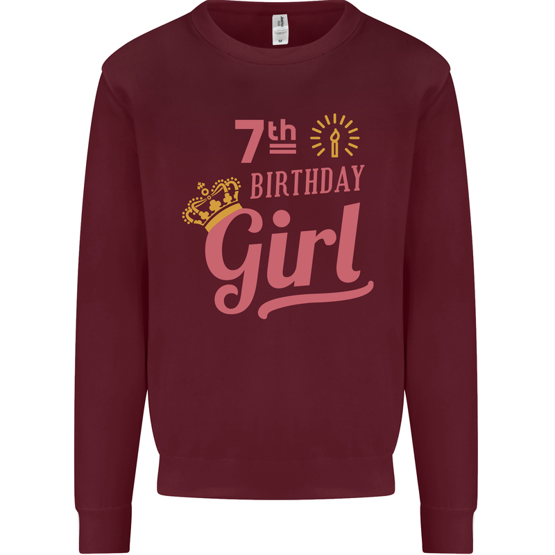 7th Birthday Girl 7 Year Old Princess Kids Sweatshirt Jumper Maroon