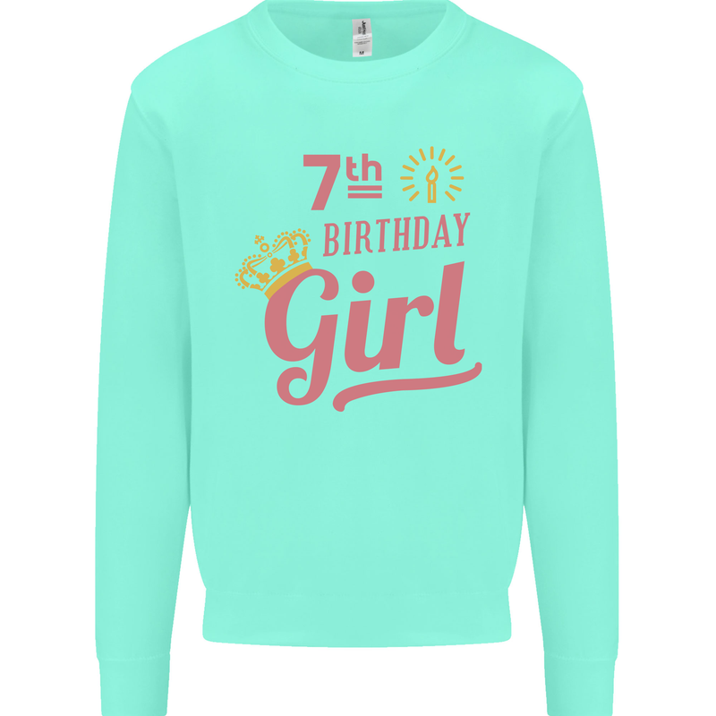 7th Birthday Girl 7 Year Old Princess Kids Sweatshirt Jumper Peppermint