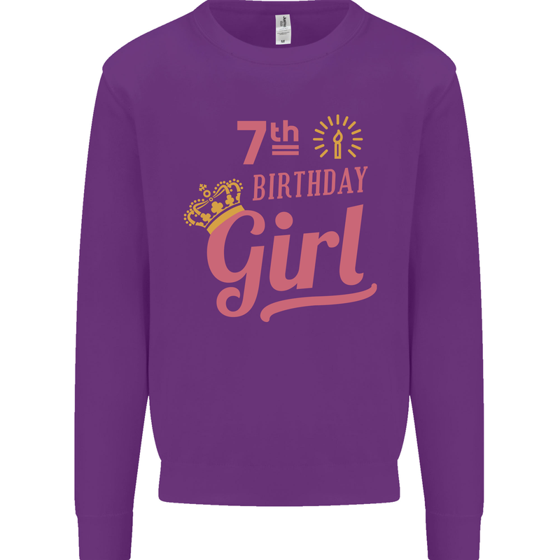 7th Birthday Girl 7 Year Old Princess Kids Sweatshirt Jumper Purple