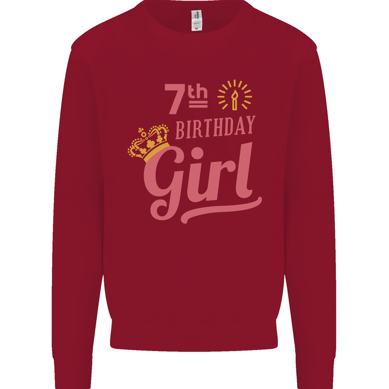 7th Birthday Girl 7 Year Old Princess Kids Sweatshirt Jumper Red