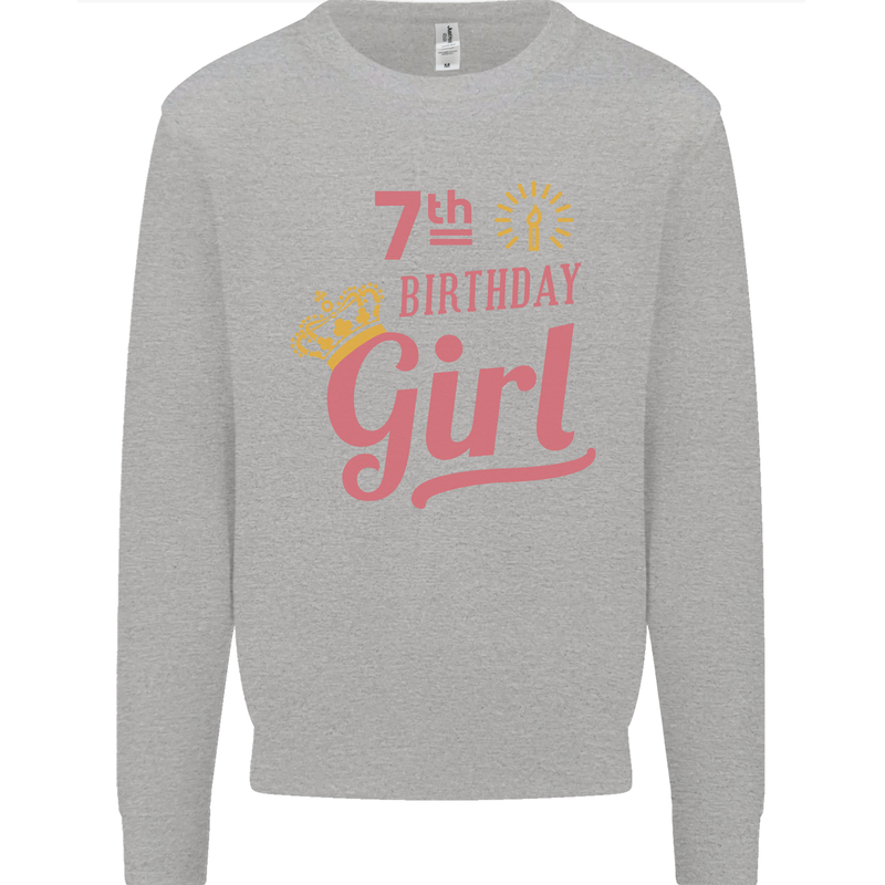 7th Birthday Girl 7 Year Old Princess Kids Sweatshirt Jumper Sports Grey