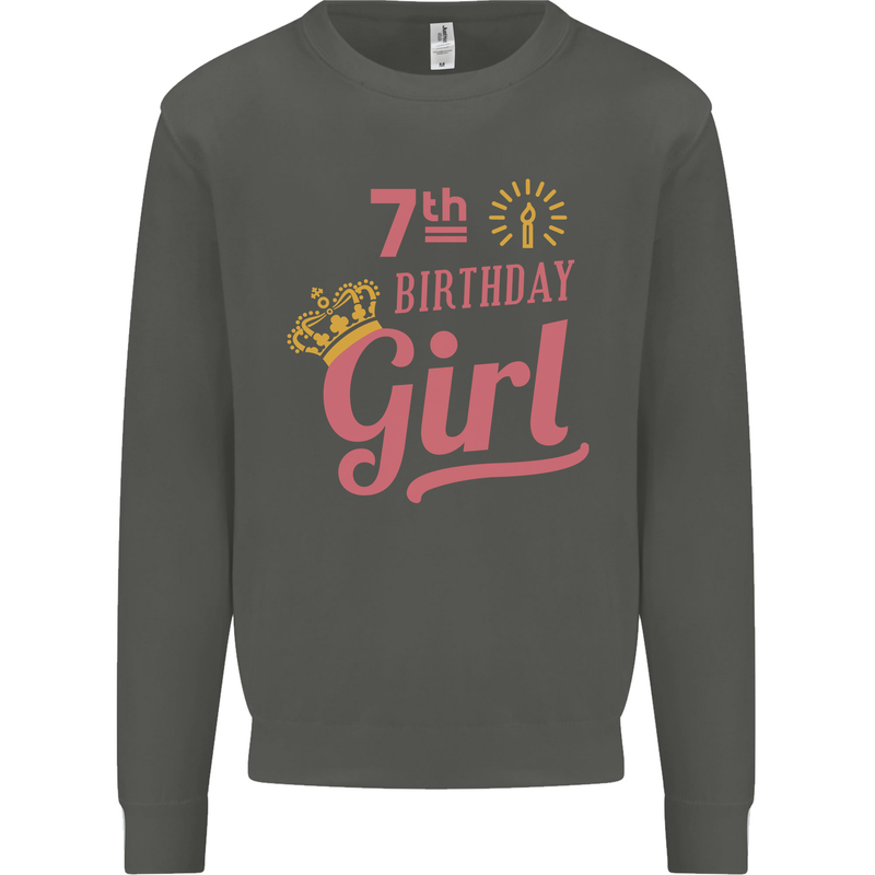 7th Birthday Girl 7 Year Old Princess Kids Sweatshirt Jumper Storm Grey