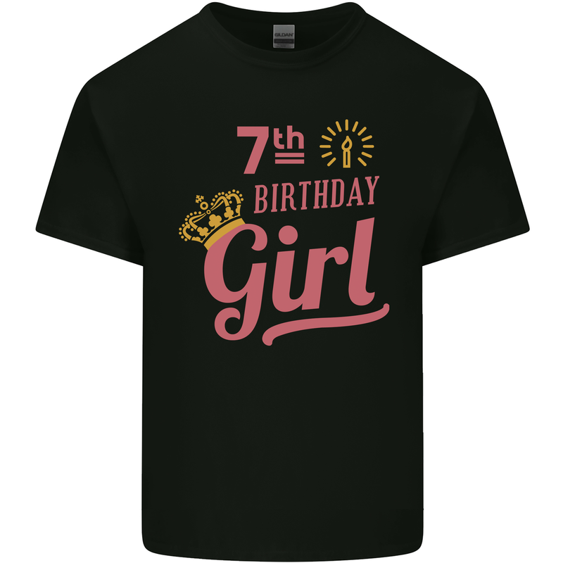 7th Birthday Girl 7 Year Old Princess Kids T-Shirt Childrens Black