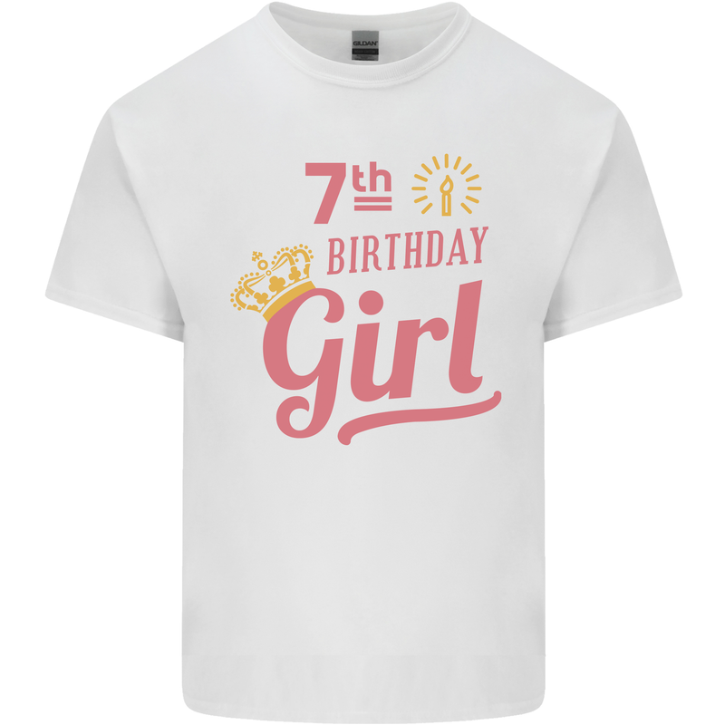7th Birthday Girl 7 Year Old Princess Kids T-Shirt Childrens White