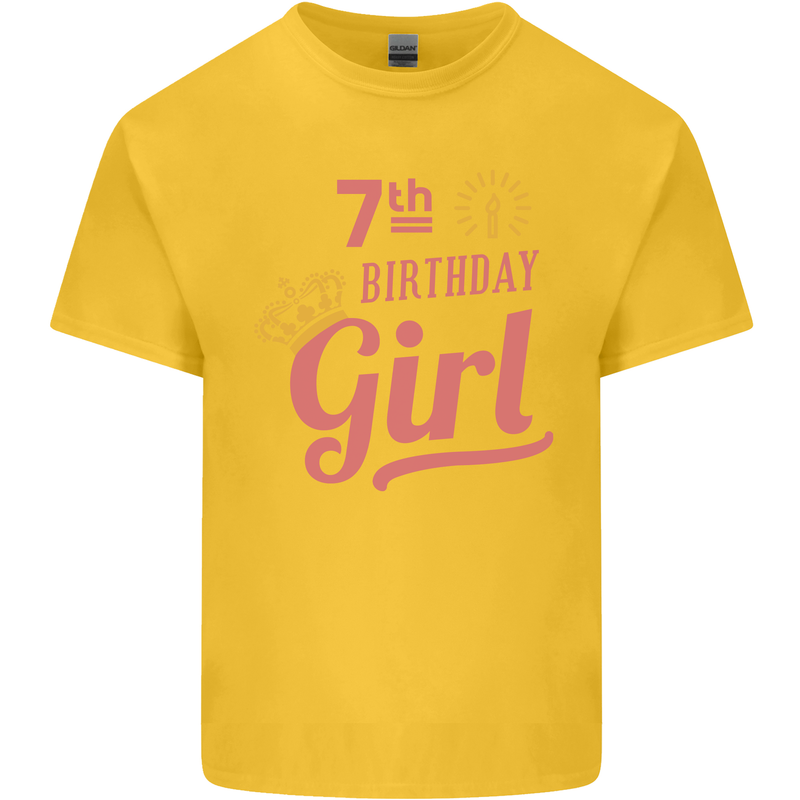 7th Birthday Girl 7 Year Old Princess Kids T-Shirt Childrens Yellow