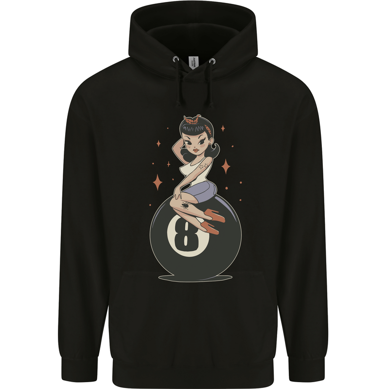 8-Ball Pinup Pool Childrens Kids Hoodie Black