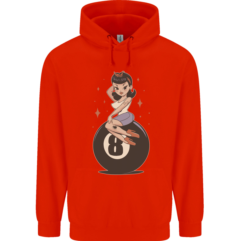 8-Ball Pinup Pool Childrens Kids Hoodie Bright Red