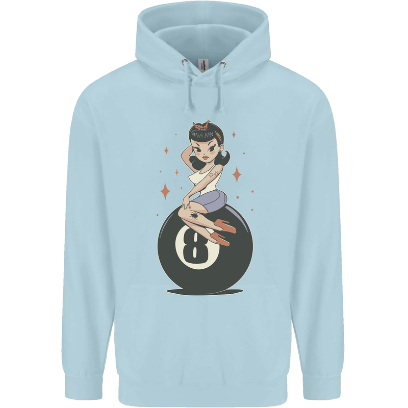 8-Ball Pinup Pool Childrens Kids Hoodie Light Blue