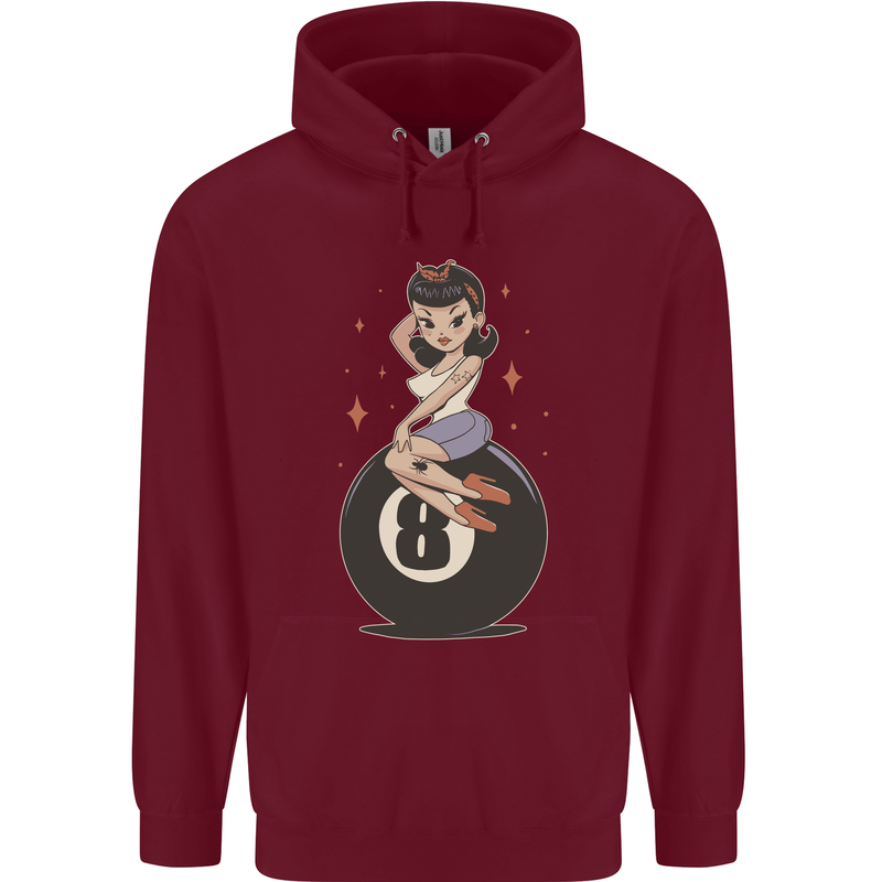 8-Ball Pinup Pool Childrens Kids Hoodie Maroon