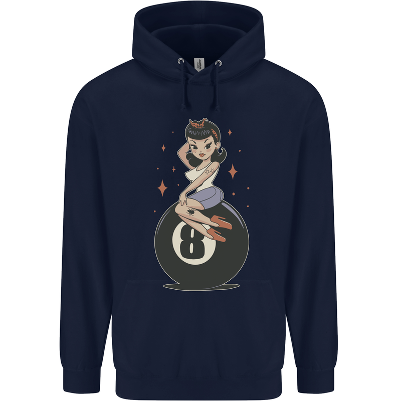 8-Ball Pinup Pool Childrens Kids Hoodie Navy Blue