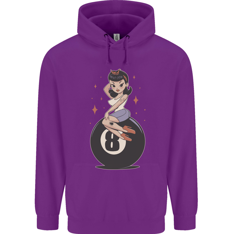 8-Ball Pinup Pool Childrens Kids Hoodie Purple