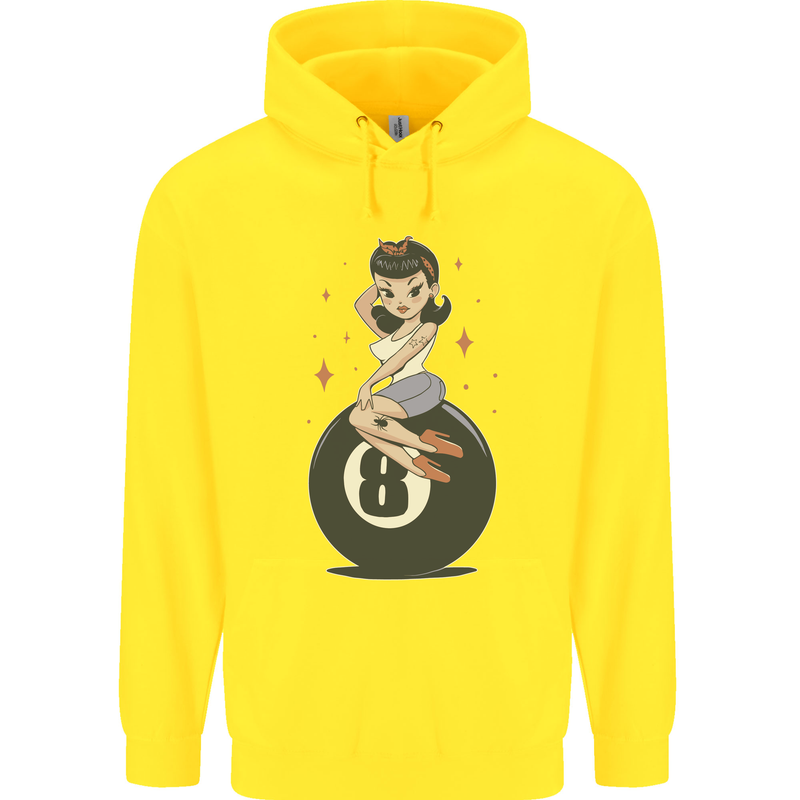 8-Ball Pinup Pool Childrens Kids Hoodie Yellow