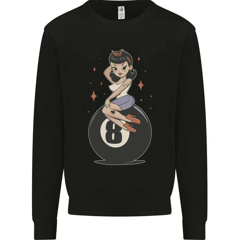 8-Ball Pinup Pool Kids Sweatshirt Jumper Black