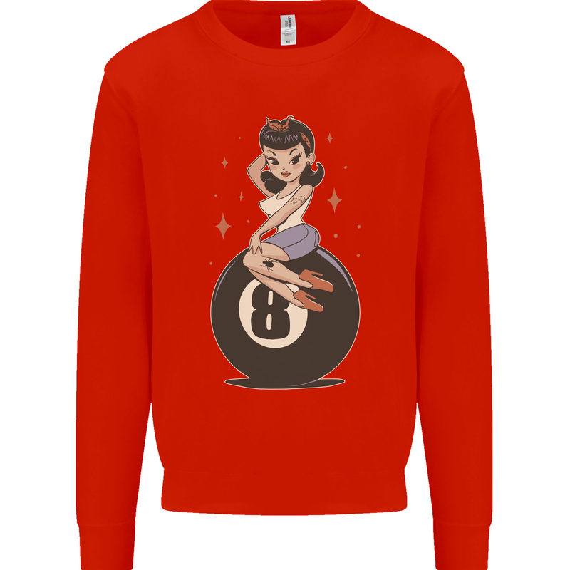 8-Ball Pinup Pool Kids Sweatshirt Jumper Bright Red